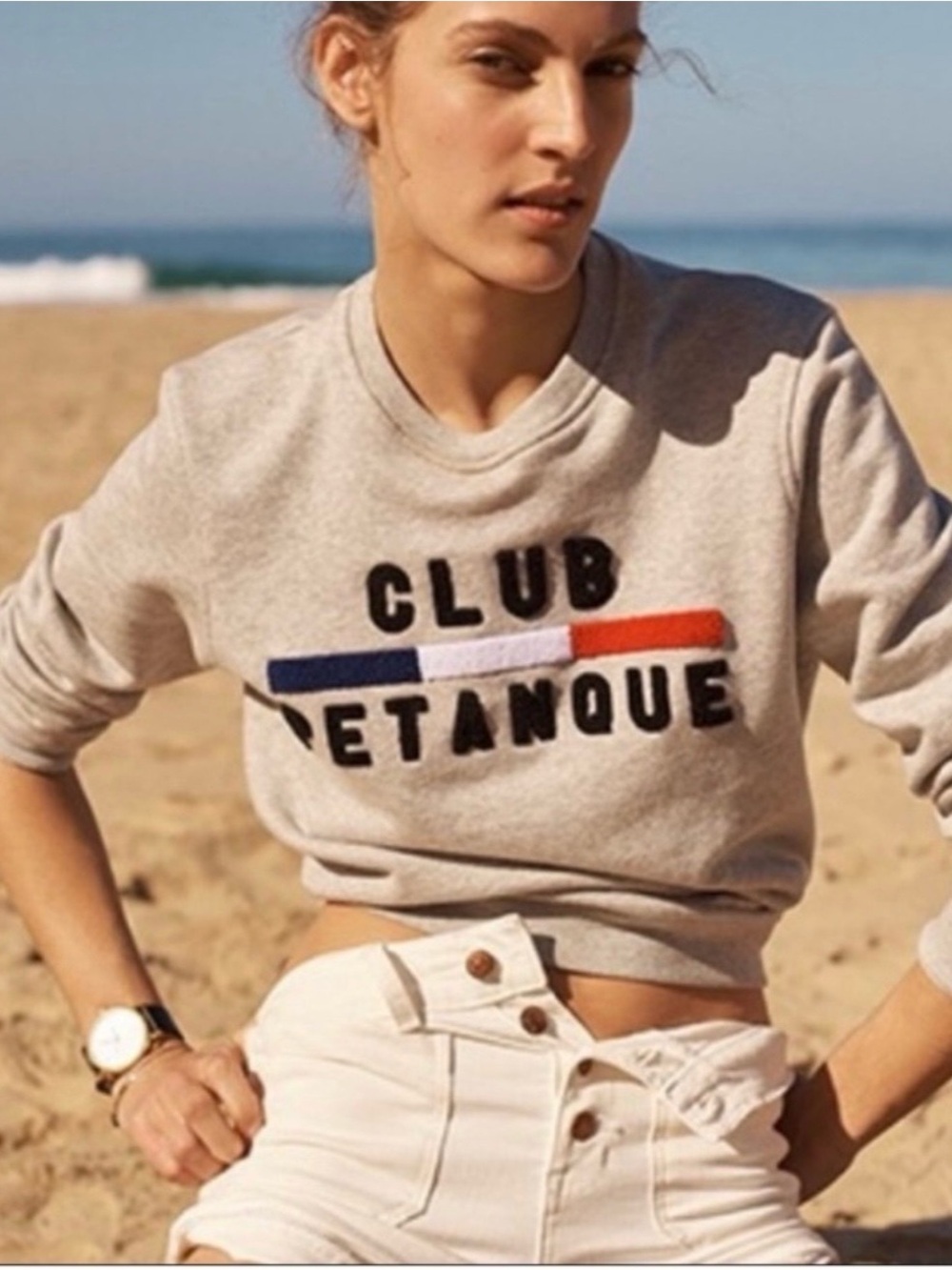 Club Pétanque Grey Crewneck Sweatshirt with Tricolor Accent